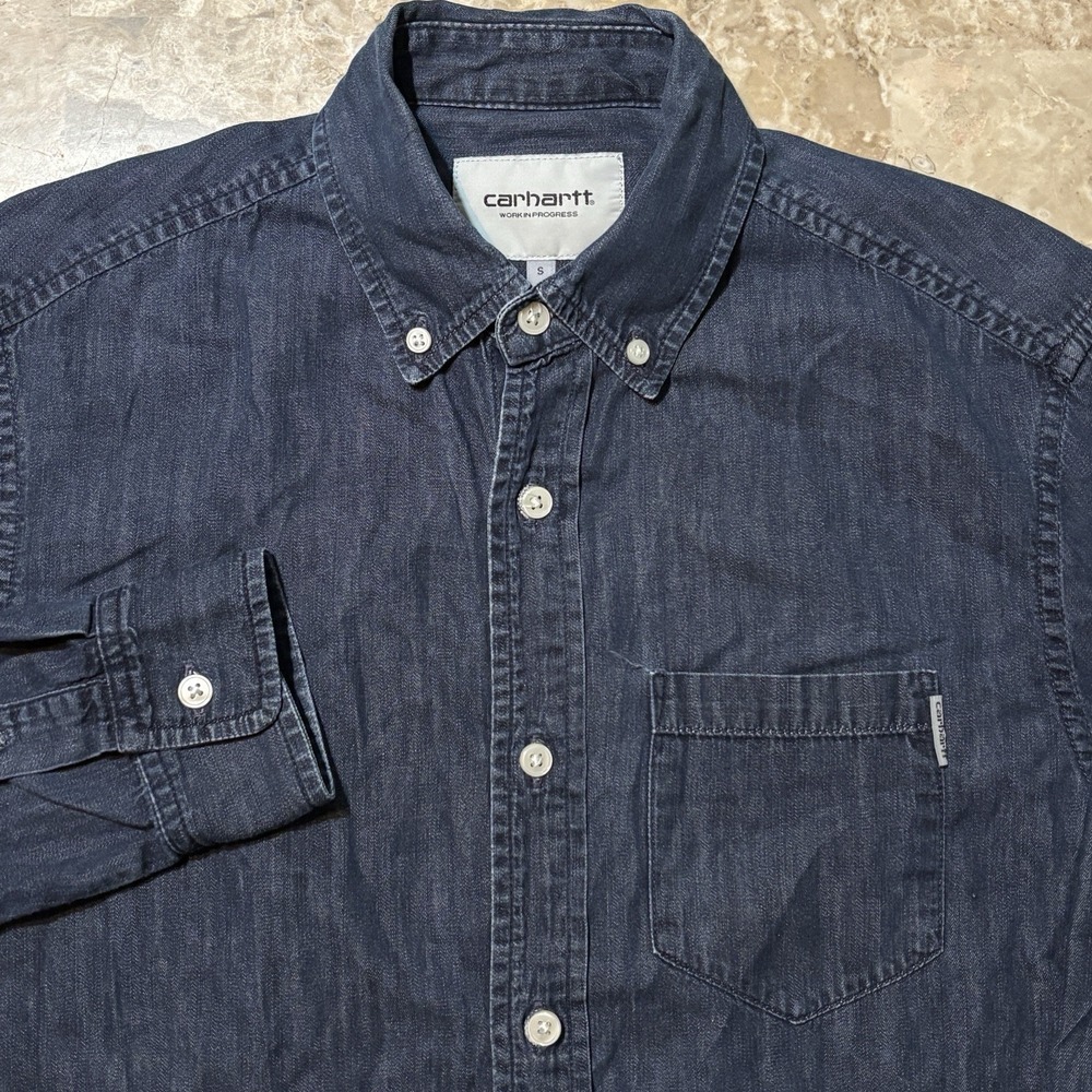 Carhartt WIP Shirt Mens Small Blue Chambray Civil Long Sleeve Work In Progress